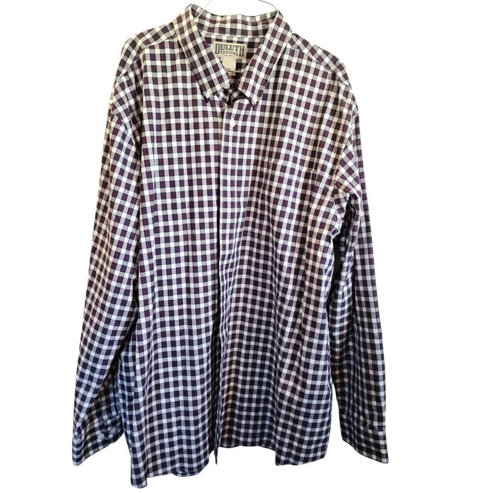 Duluth Trading Company Button Down Plaid Shirt size 2XL 100% Cotton Blue Red